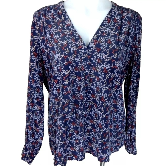 Kachel Anthropologie Blue Floral Silk Top - Picture 1 of 4
